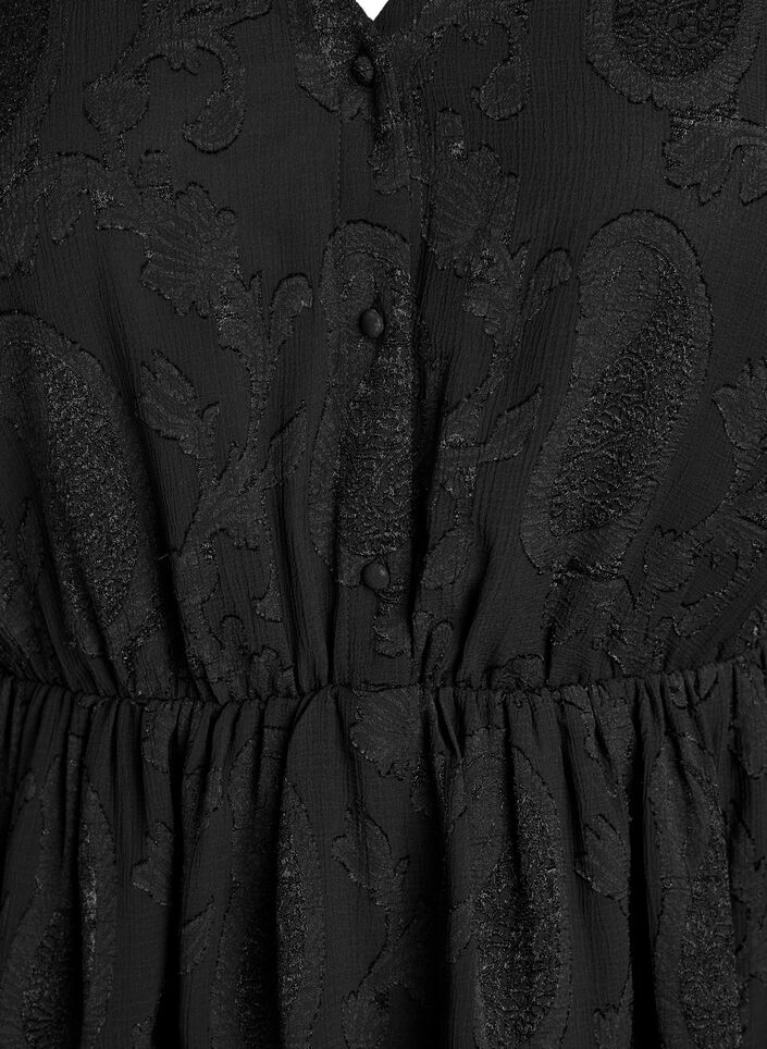 Kurzes Kleid mit Rüschen und Strukturmuster, Schwarz, Packshot image number 2