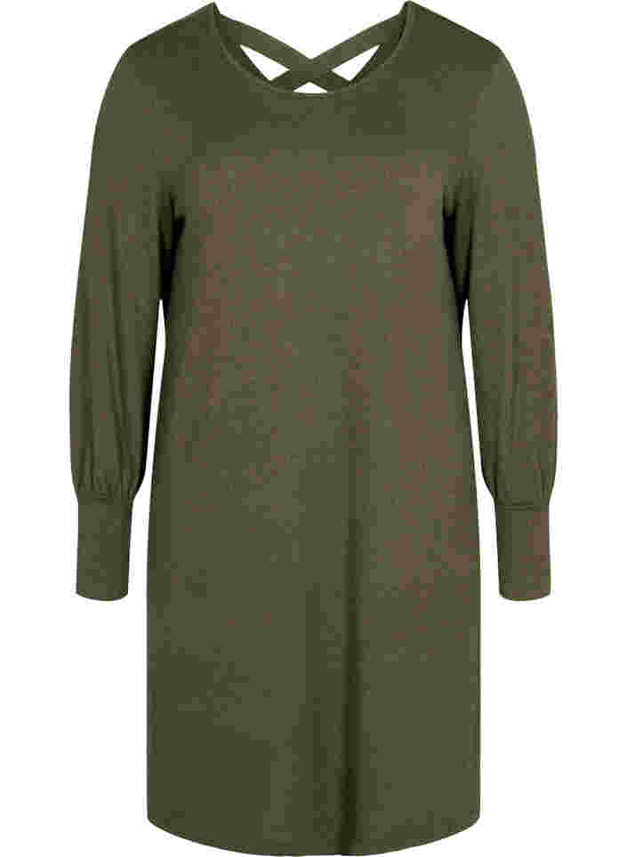 Langärmliges Kleid mit Rückenausschnitt, Ivy Green Mel., Packshot image number 0