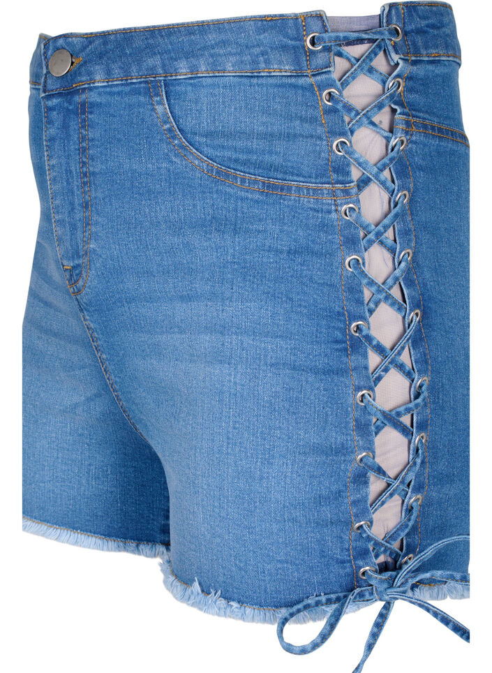 Denim-Shorts mit Schnürdetails, Blue Denim, Packshot image number 2