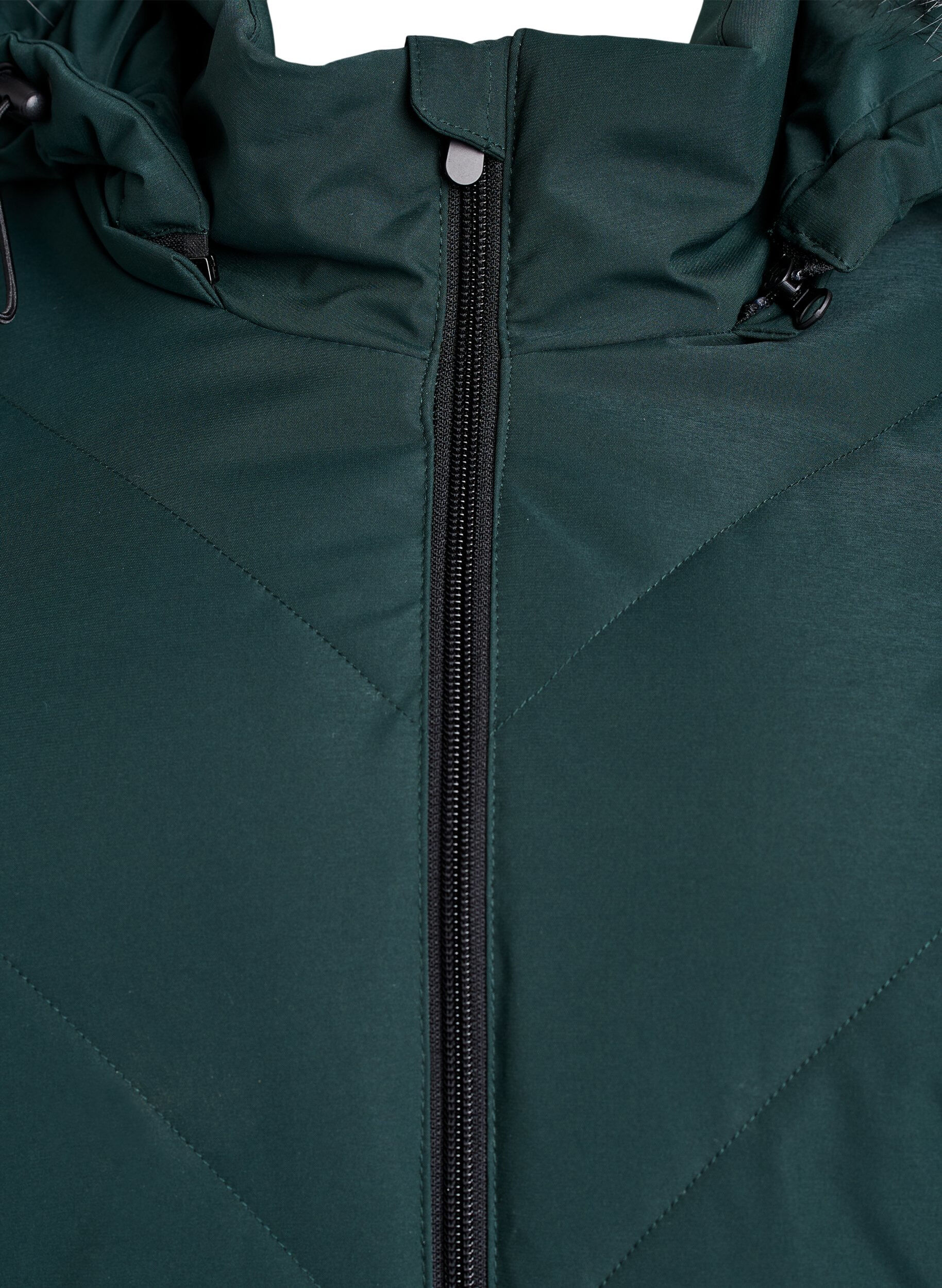 ZizziLanger Wintermantel mit Hakenverschl&uuml;ssen und Kunstfellkragen, Gr&uuml;n, Packshot image number 2