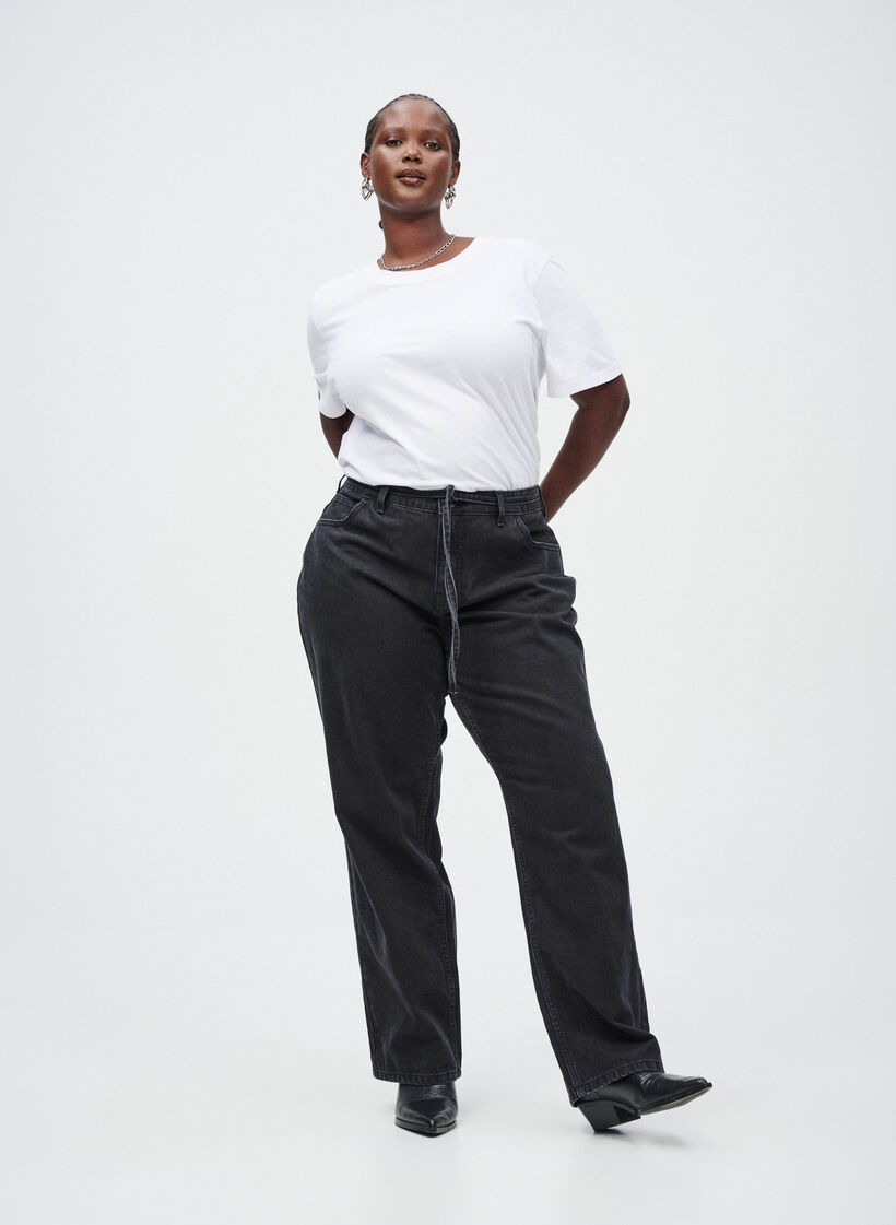 Jeans in gerader Passform mit Bindegürtel, Schwarz, Image