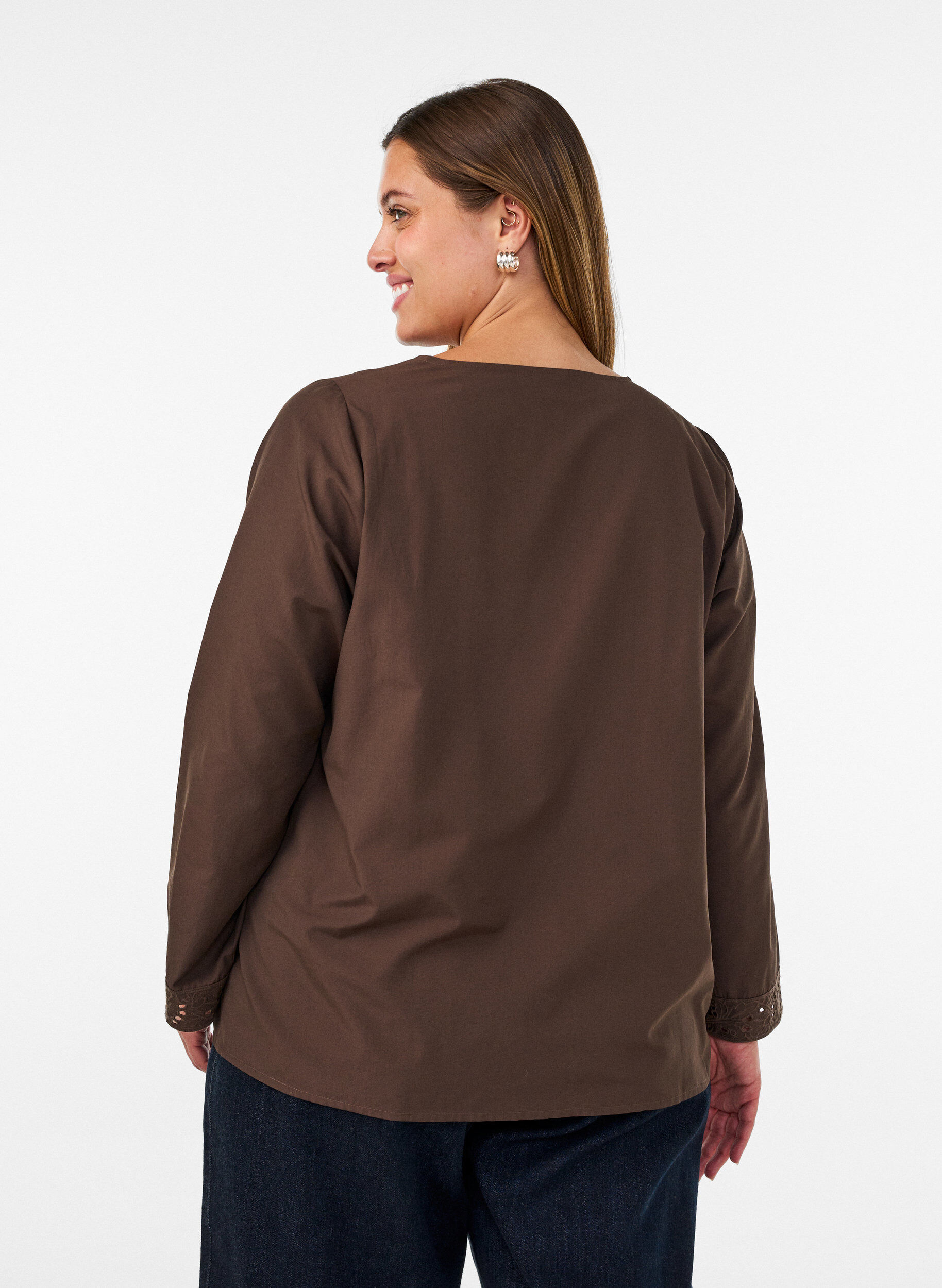 ZizziHemdbluse mit Lochstickerei, Braun, Model image number 2