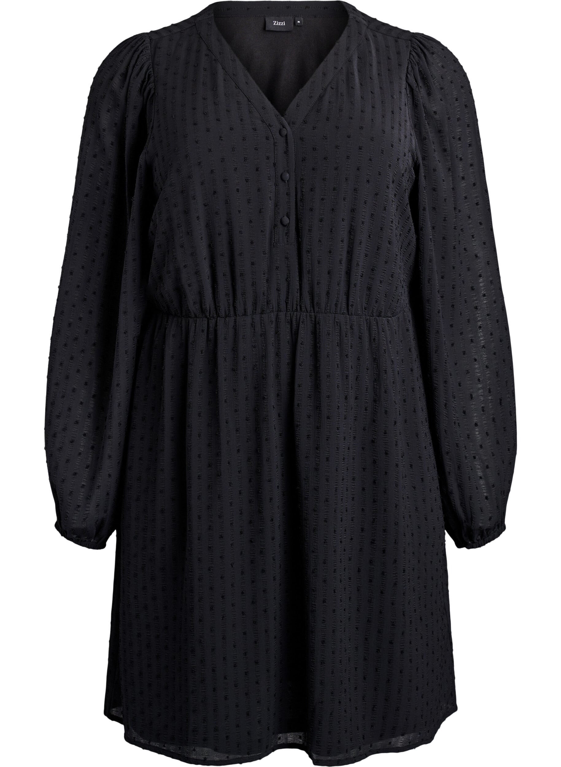 ZizziKurzes Kleid mit Ton-in-Ton-Streifen und texturierten Punkten, Schwarz, Packshot image number 0