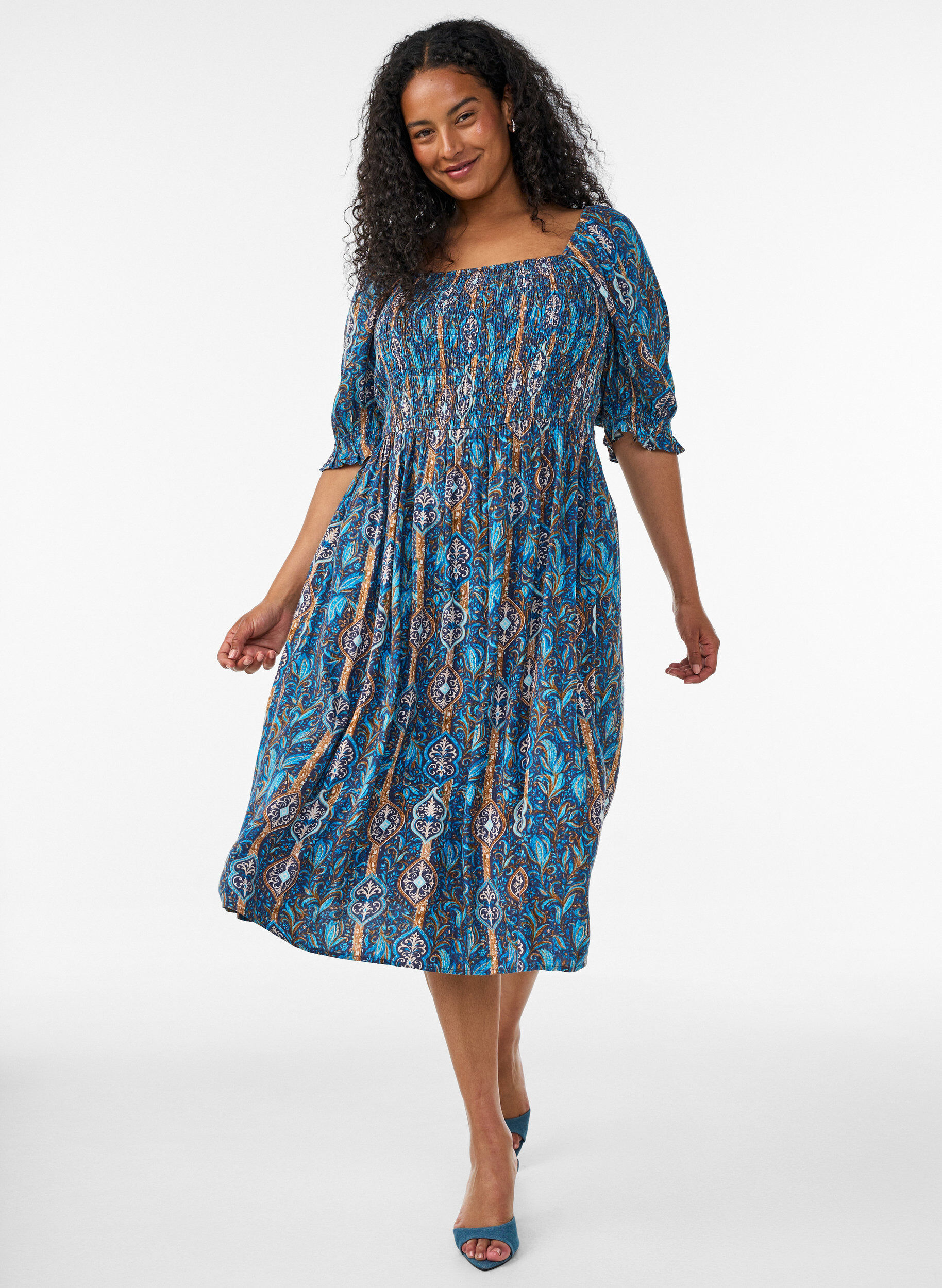 ZizziSommerkleid aus Viskose mit Paisleymuster, Blau, Model image number 0