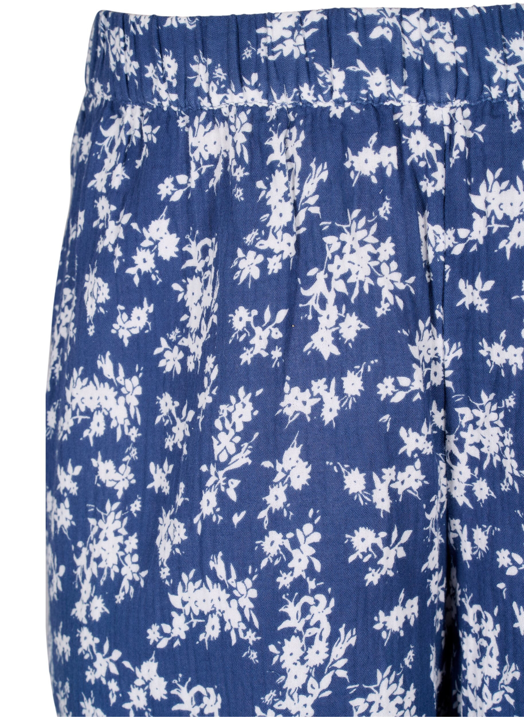 ZizziFlorale Pyjamashorts aus Baumwolle, V. Indigo Flower AOP, Packshot image number 2