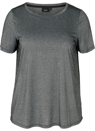 Kurzarm T-Shirt mit Schimmer, Black w Silver , Packshot image number 0