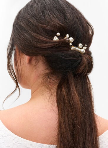3er-Pack Haarspangen mit Perlen, Pearl, Model image number 0
