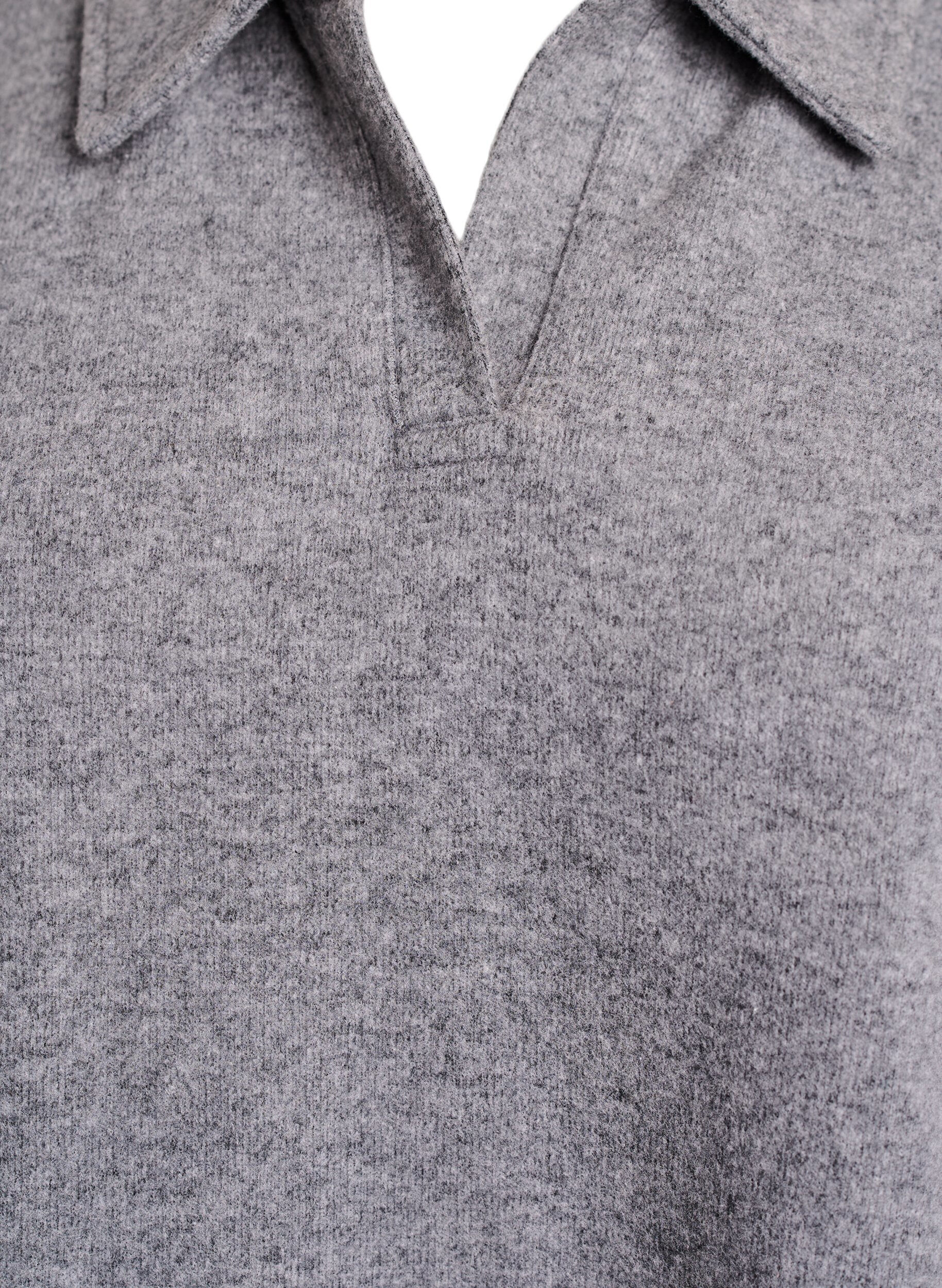 ZizziJersey-Bluse mit Kragen und V-Ausschnitt, Grau, Packshot image number 2