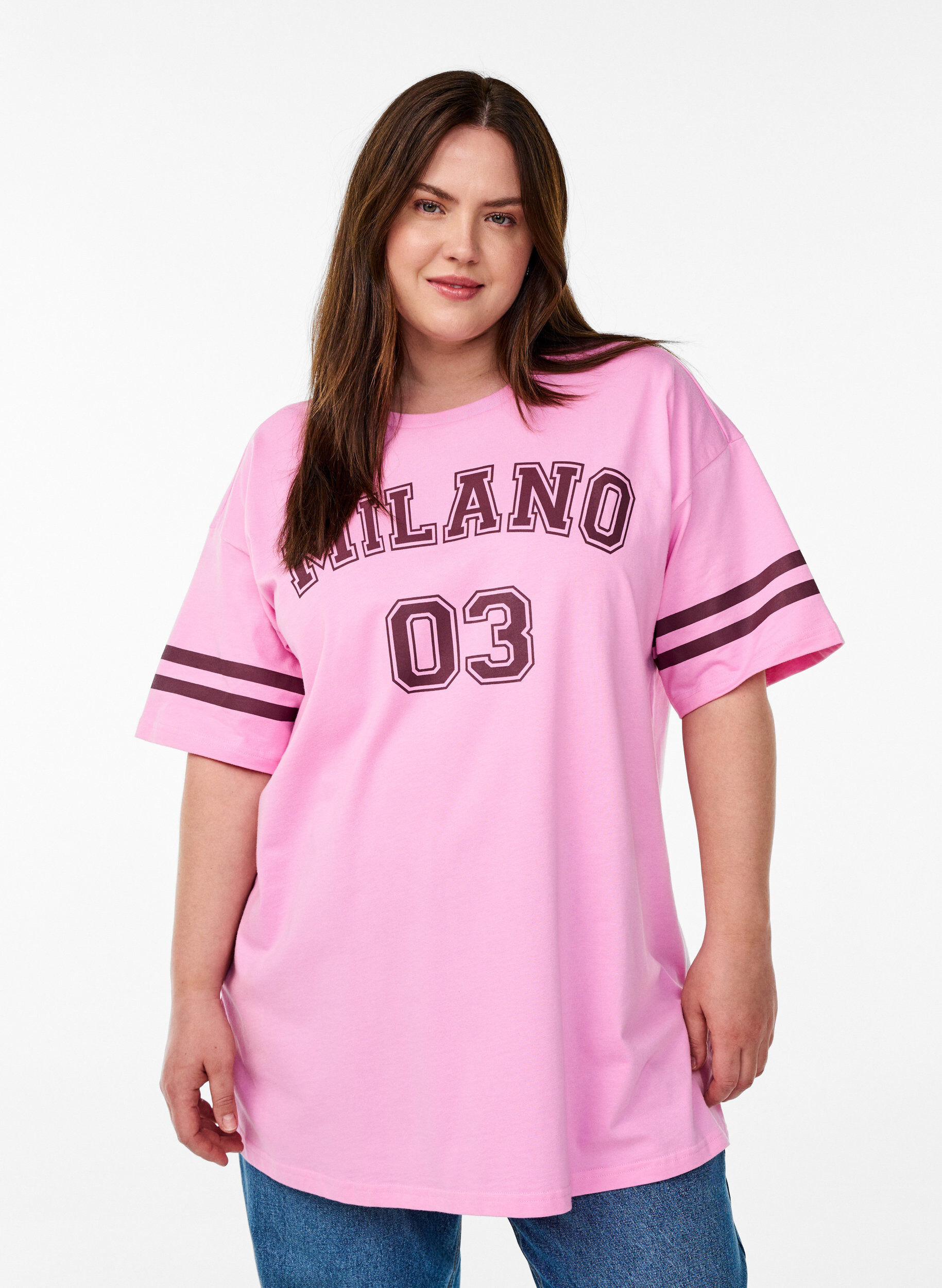 ZizziSportliches Oversize-College-T-Shirt, Pink, Model image number 0