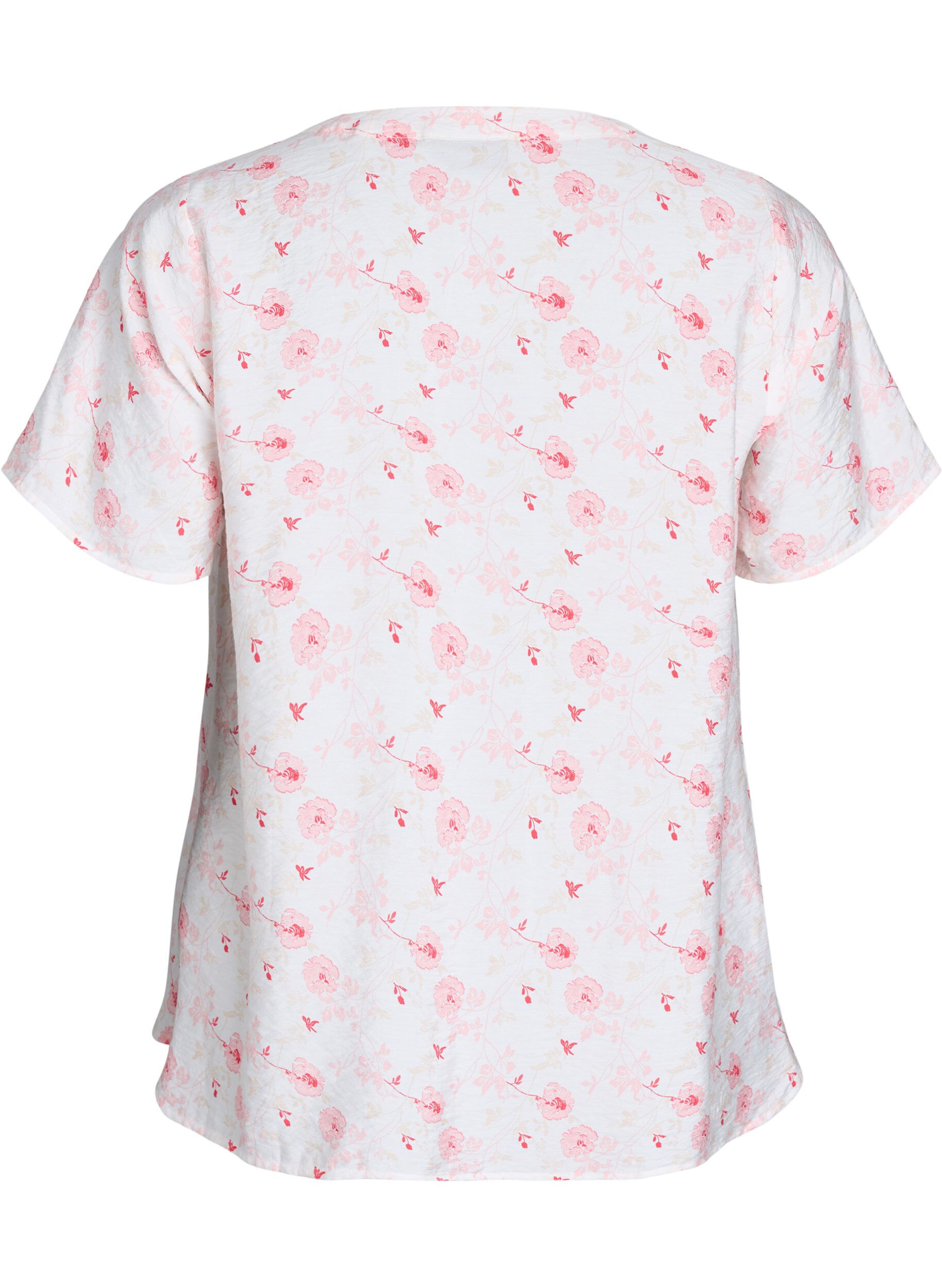 ZizziBlusenshirt mit kurzen &Auml;rmeln und Blumenmotiv, Rot, Packshot image number 1