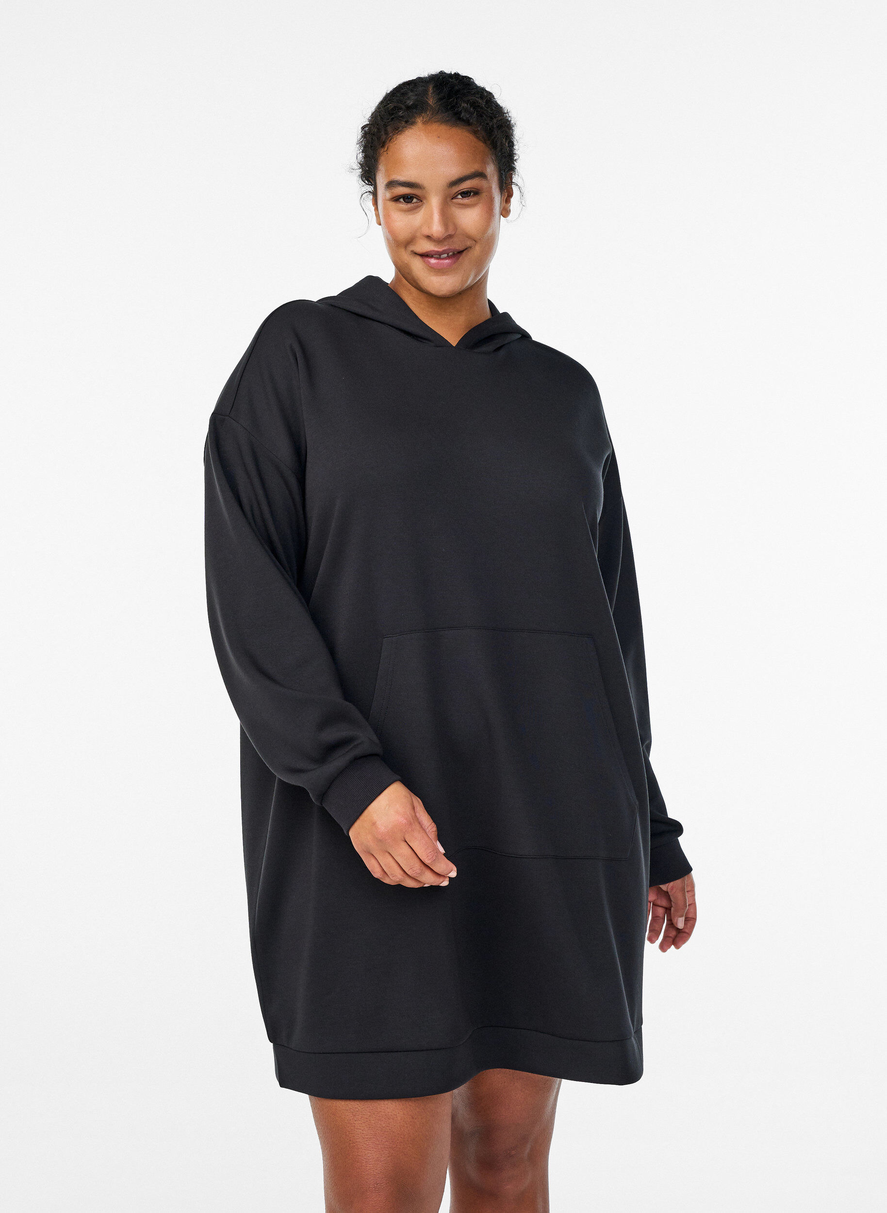 ZizziKurzes Hoodiekleid mit K&auml;ngurutasche, Schwarz, Model image number 0