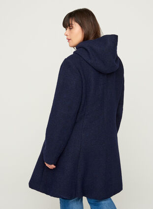 Lange Jacke mit Kapuze und Wolle, Black, Model image number 1
