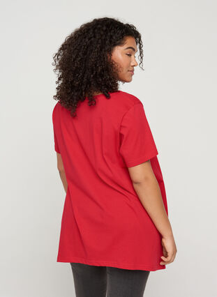 Kurzarm T-Shirt aus Baumwolle mit A-Linie, Lipstick Red HEART, Model image number 1