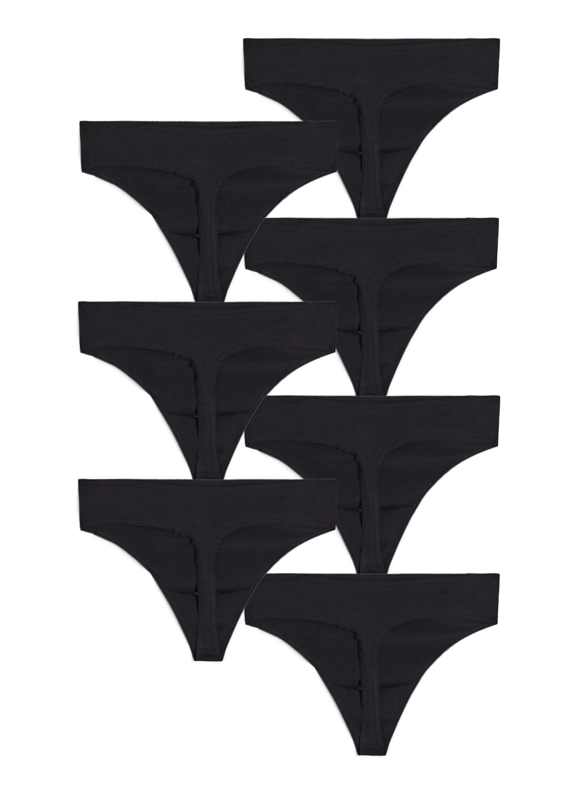 Zizzi7-pack G-String aus Baumwolle, Schwarz, Packshot image number 1