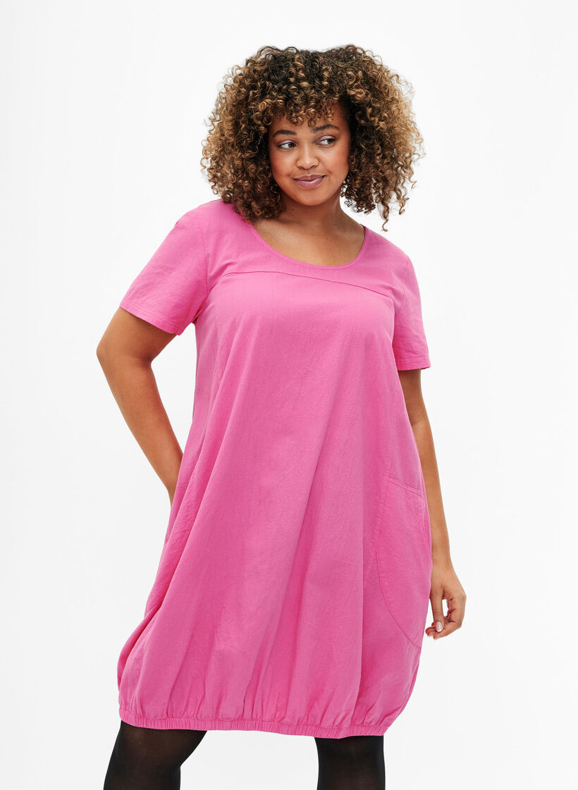Kurzarm Kleid aus Baumwolle, Pink, Model image number 0