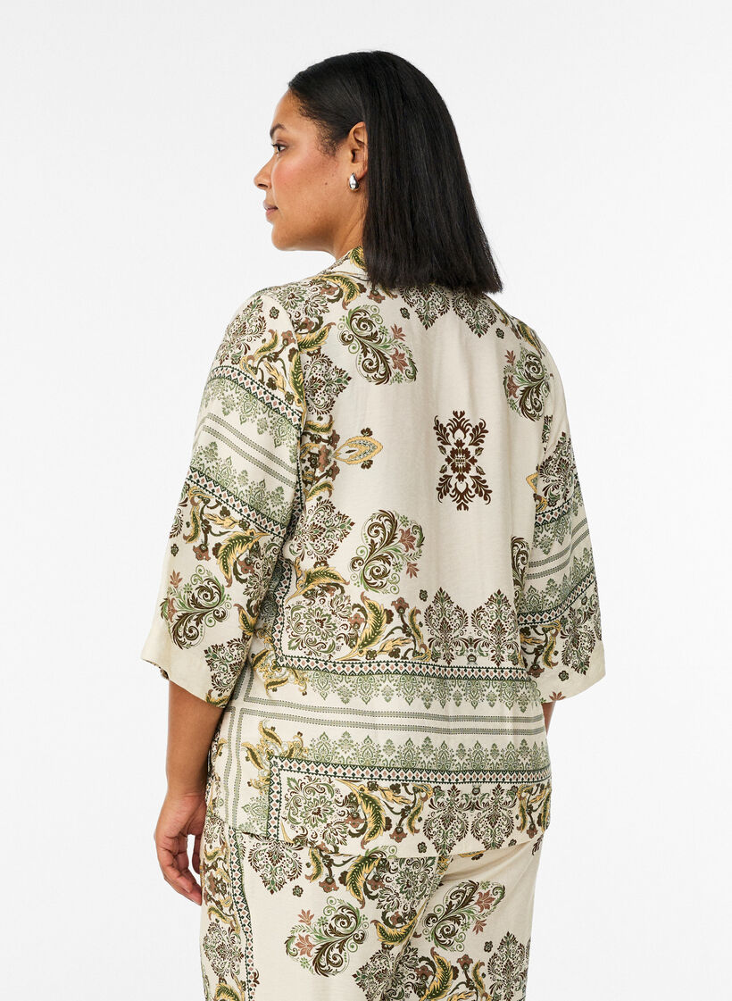 Gemusterte Bluse aus Viskose mit 3/4-&Auml;rmeln, Gr&uuml;n, Model image number 2