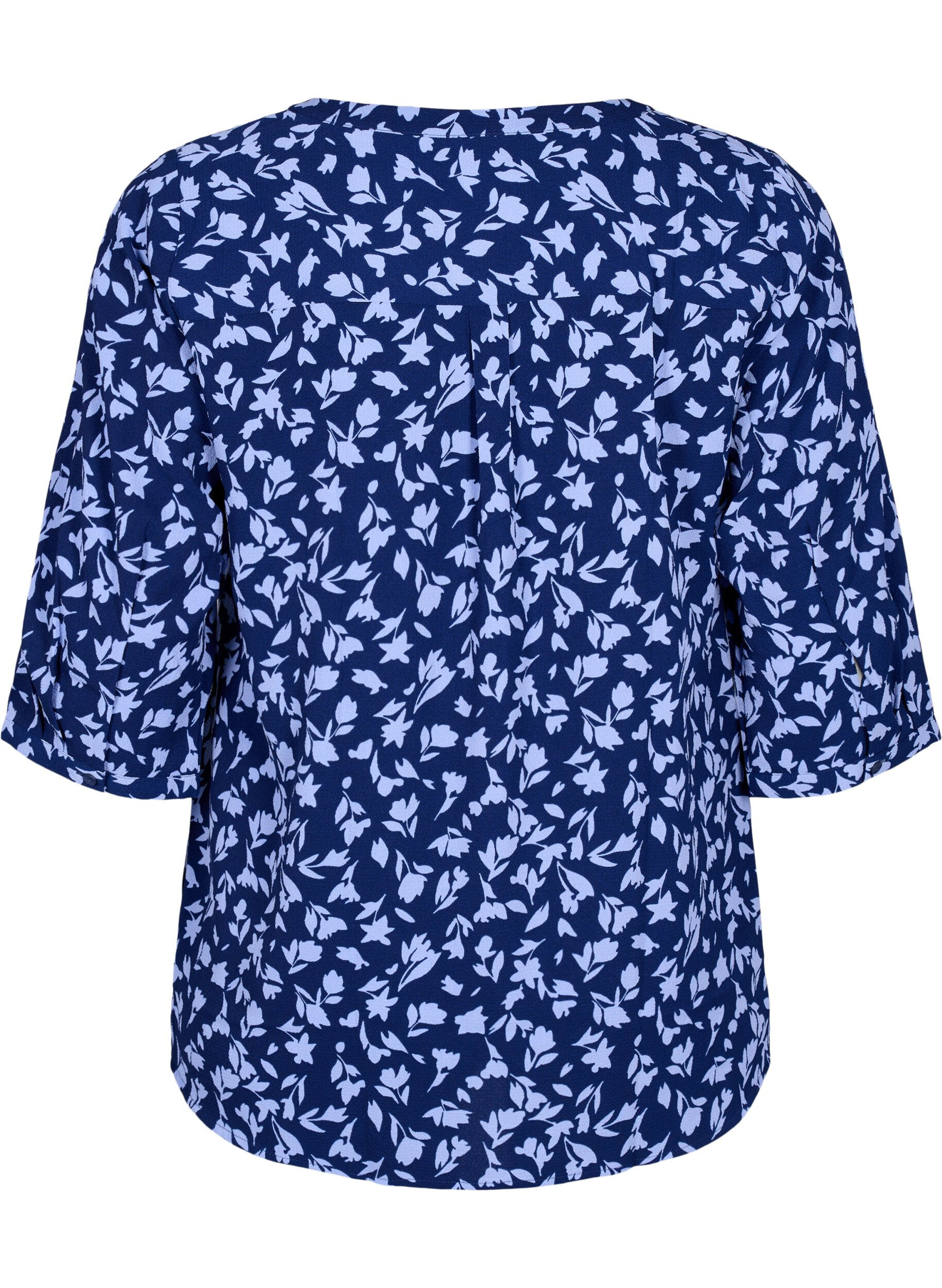 ZizziFlorale Bluse mit 3/4-&Auml;rmeln, M. Blue Flower AOP, Packshot image number 1