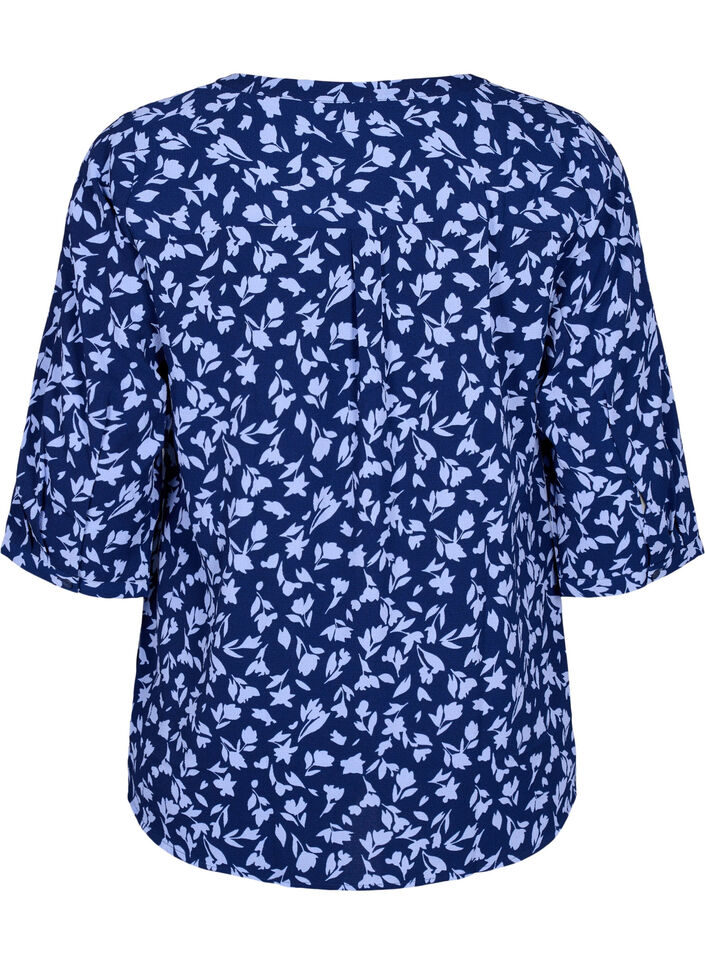 Florale Bluse mit 3/4-Ärmeln, M. Blue Flower AOP, Packshot image number 1