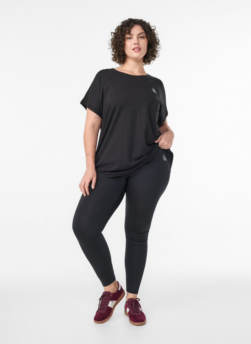 Gek&uuml;rzte Basic-Trainingsleggings, Schwarz, Model image number 1