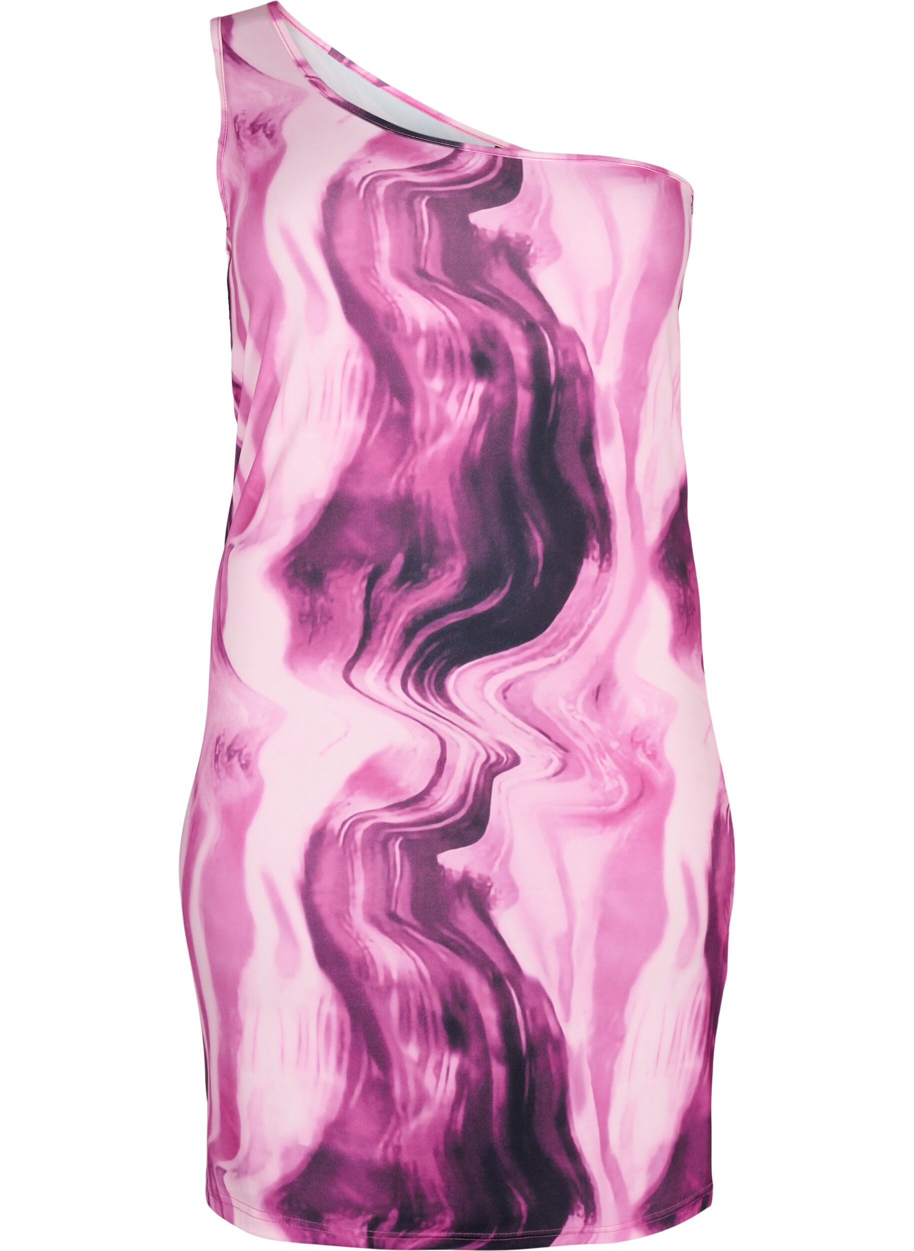 ZizziEng anliegendes One-Shoulder Kleid mit Print, Raspberry Rose AOP, Packshot image number 0