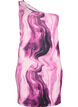 Eng anliegendes One-Shoulder Kleid mit Print, Raspberry Rose AOP, Packshot image number 0