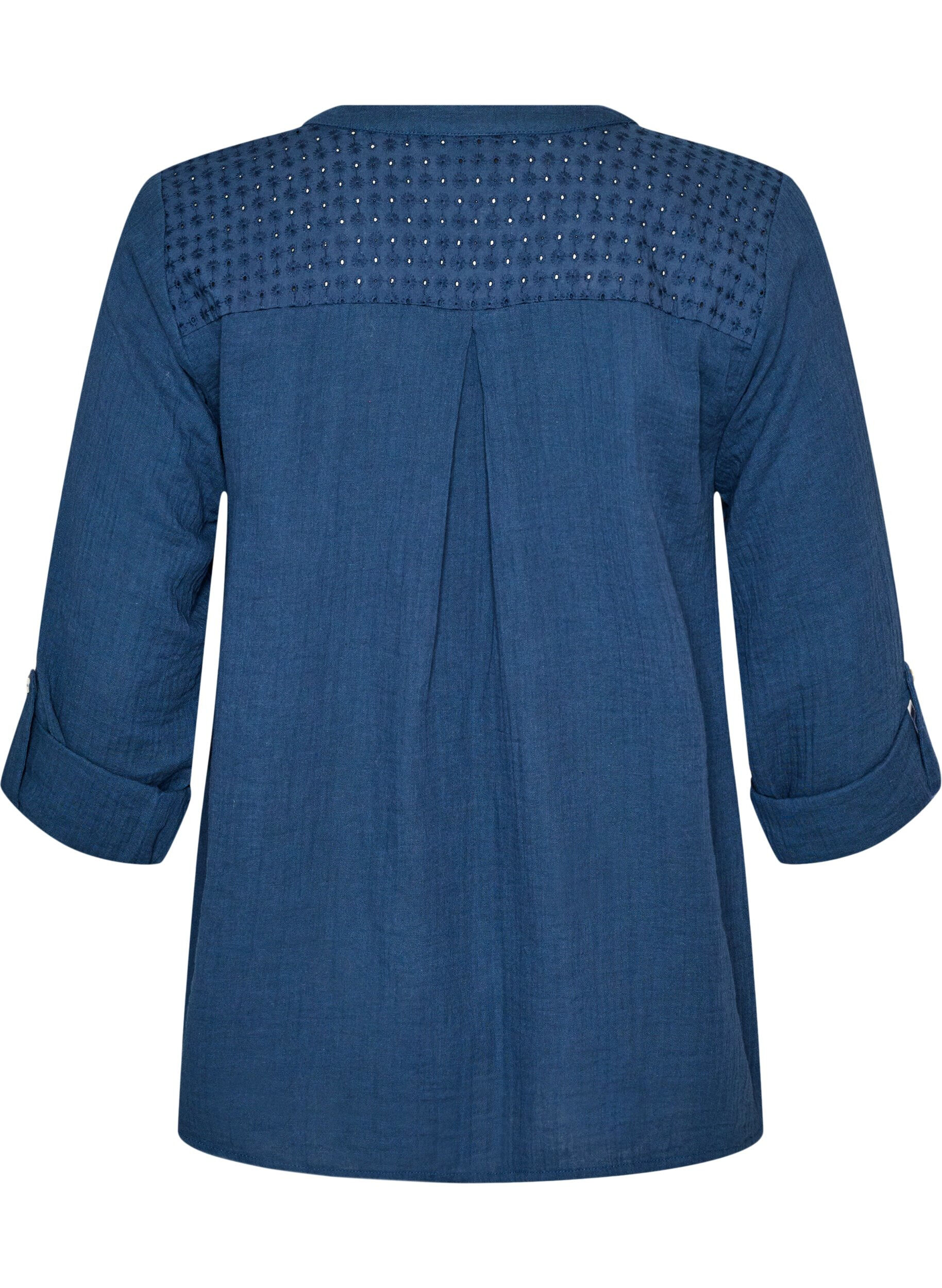 ZizziBluse aus Baumwollmusselin mit Lochstickerei, Blau, Packshot image number 1