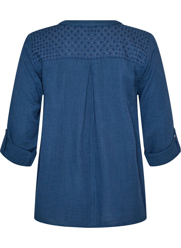 Bluse aus Baumwollmusselin mit Lochstickerei, Blau, Packshot image number 1