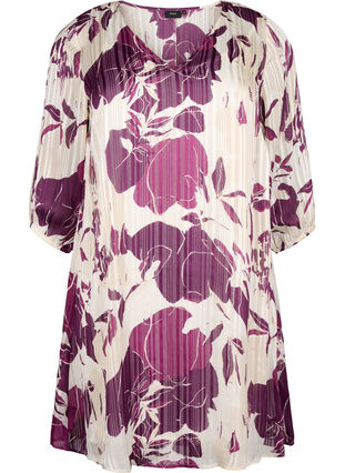 Bedrucktes Kleid mit V-Ausschnitt und 3/4-Ärmeln, D.Purple Graphic AOP, Packshot image number 0