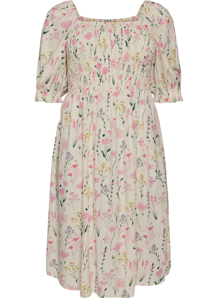 Gebl&uuml;mtes Sommerkleid aus Viskose, Vanille, Packshot image number 0
