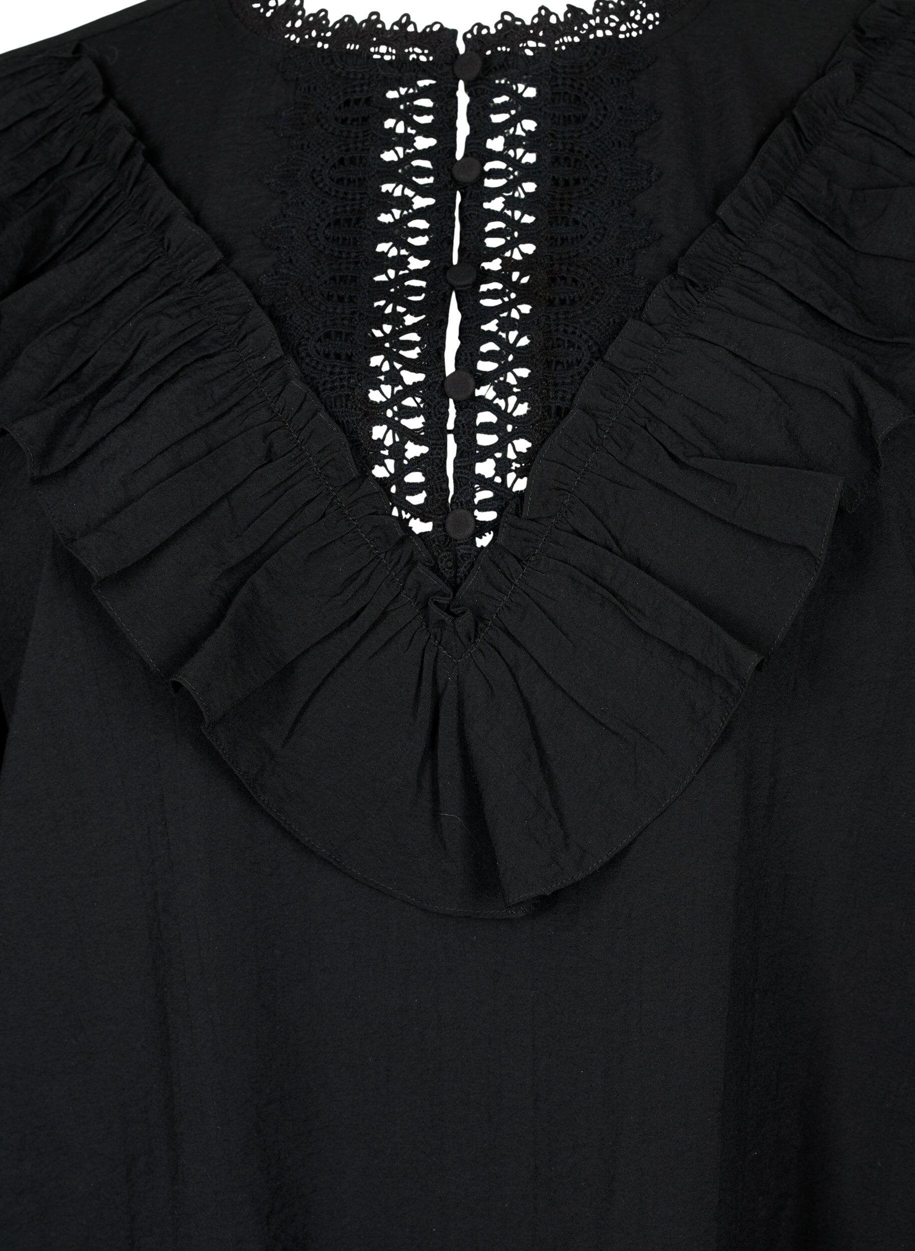 Zizzi Viskosebluse mit R&uuml;schen und Stickereien, Black, Packshot image number 2