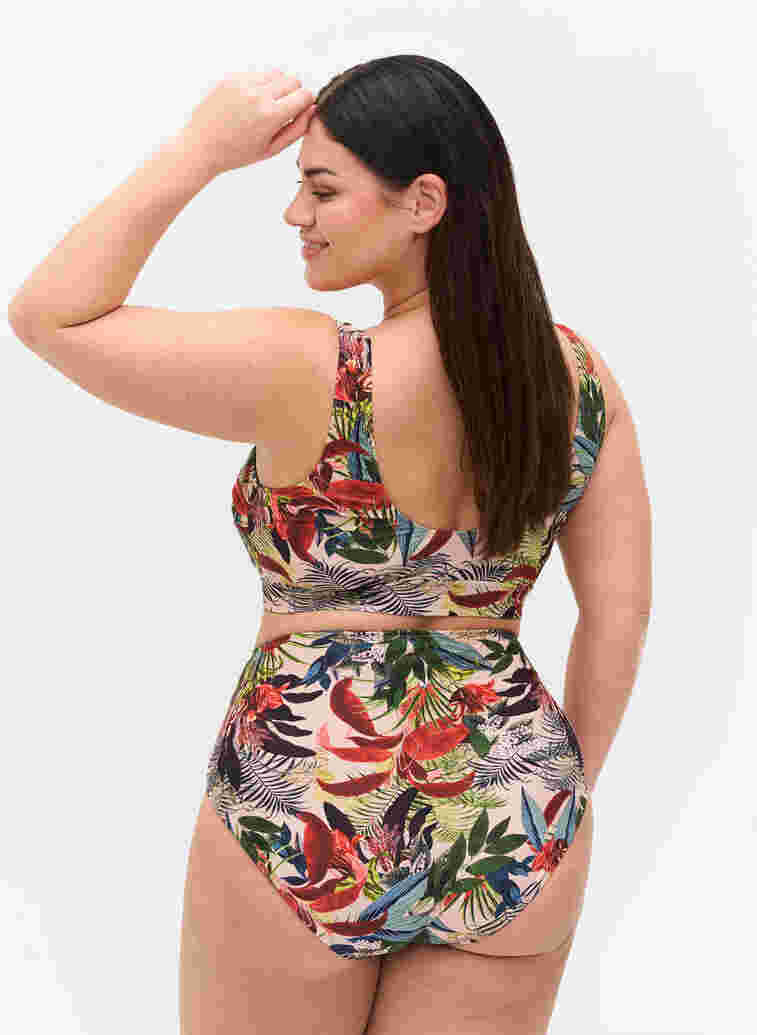 Hochtailliertes Bikiniunterteil mit Print, Palm Print, Model
