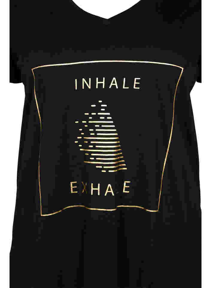 Trainings-T-Shirt aus Baumwolle mit Aufdruck, Black w. inhale logo, Packshot image number 2
