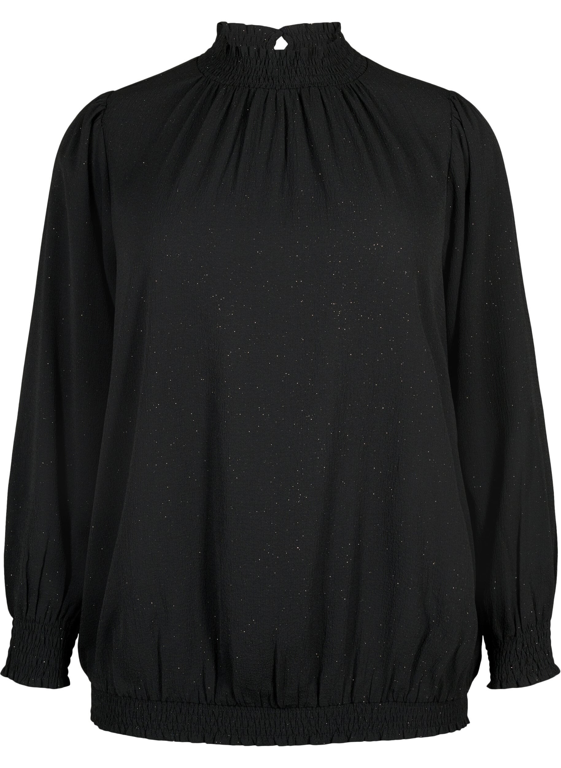 ZizziFLASH &ndash; Lang&auml;rmelige gesmockteBluse mit Glitzer-Details	, Black w. Silver, Packshot image number 0