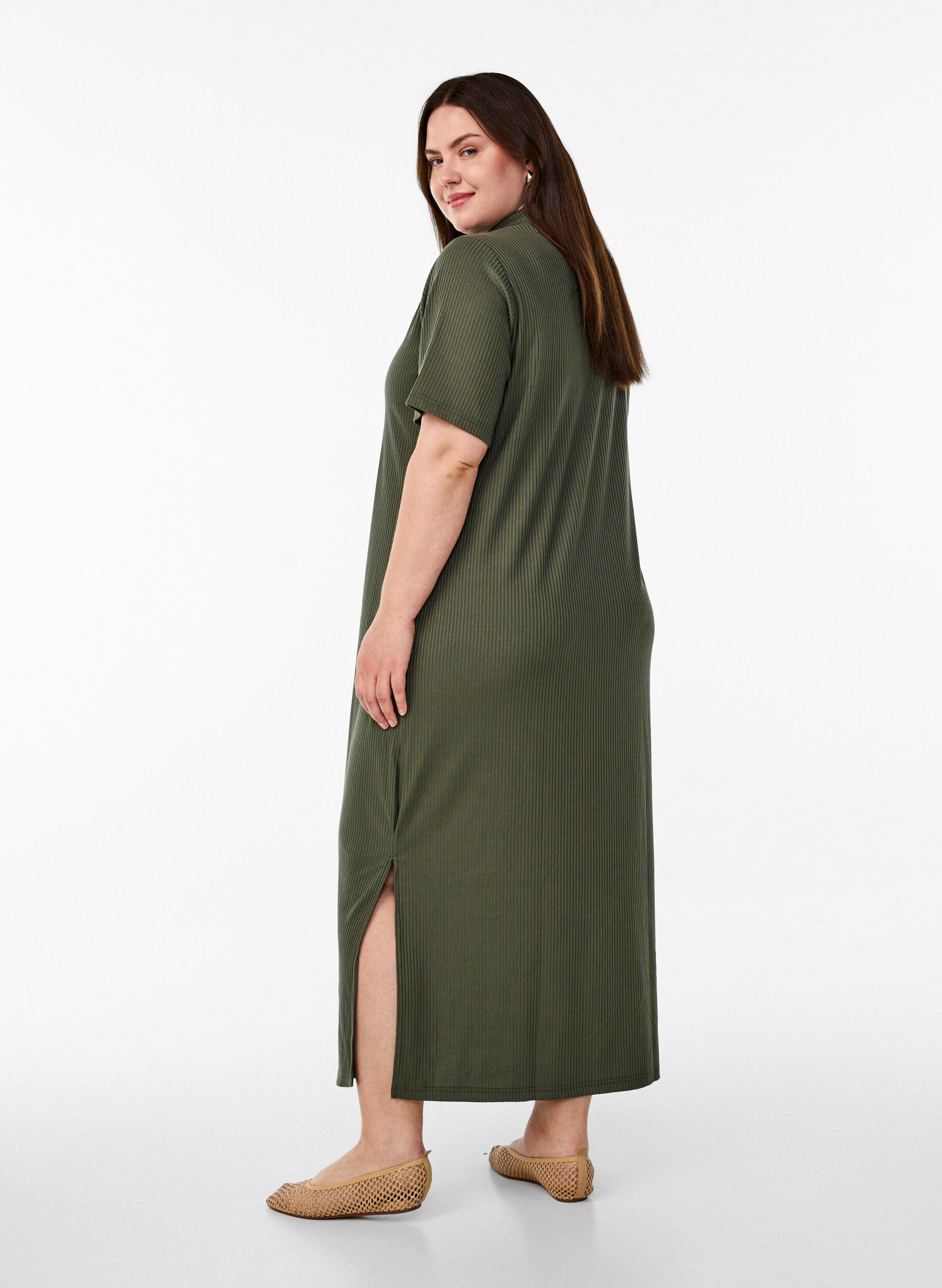 ZizziMaxikleid aus Jersey mit Kragen und kurzen &Auml;rmeln, Gr&uuml;n, Model image number 1