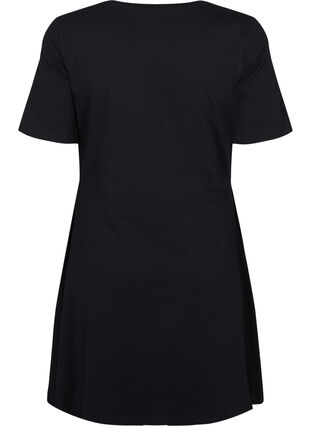 Einfarbiges Kleid aus Baumwolle mit kurzen Ärmeln, Black, Packshot image number 1