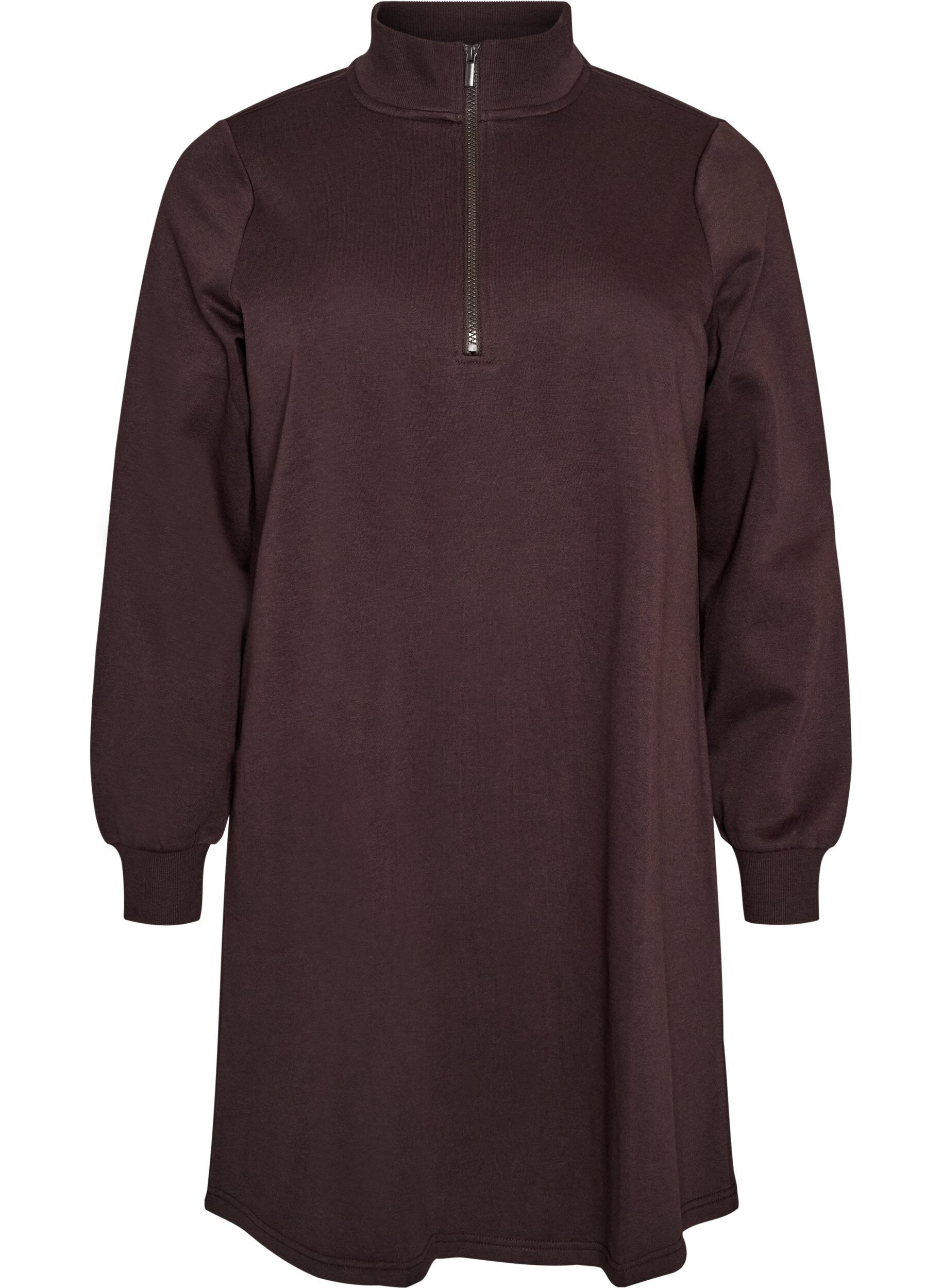 ZizziSweatkleid mit hohem Rippkragen und Rei&szlig;verschluss, Braun, Packshot image number 0