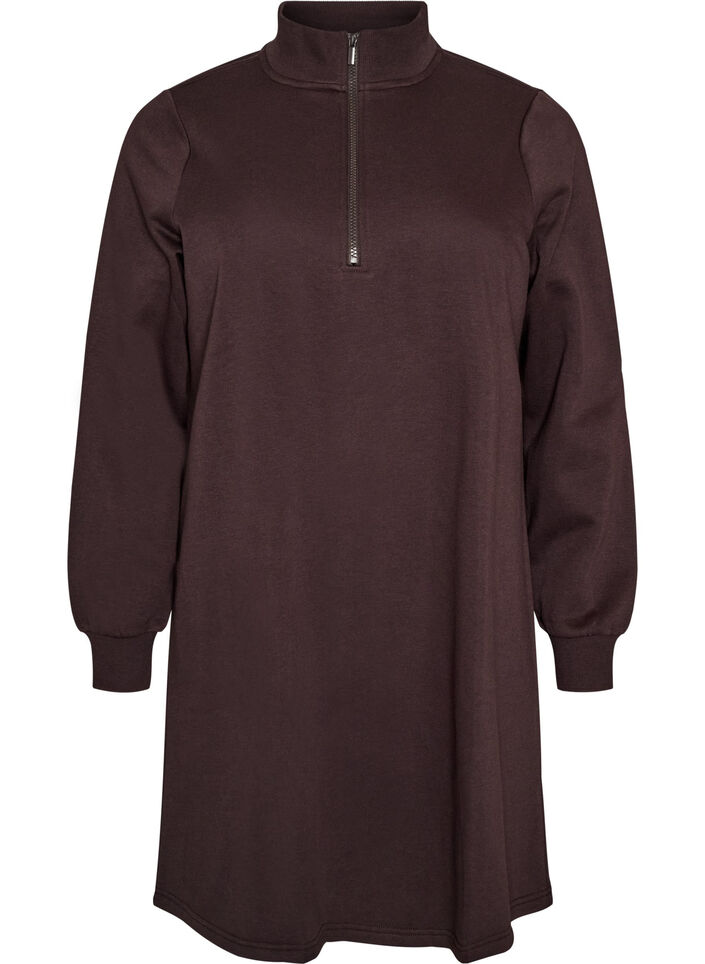 Sweatkleid mit hohem Rippkragen und Rei&szlig;verschluss, Braun, Packshot image number 0