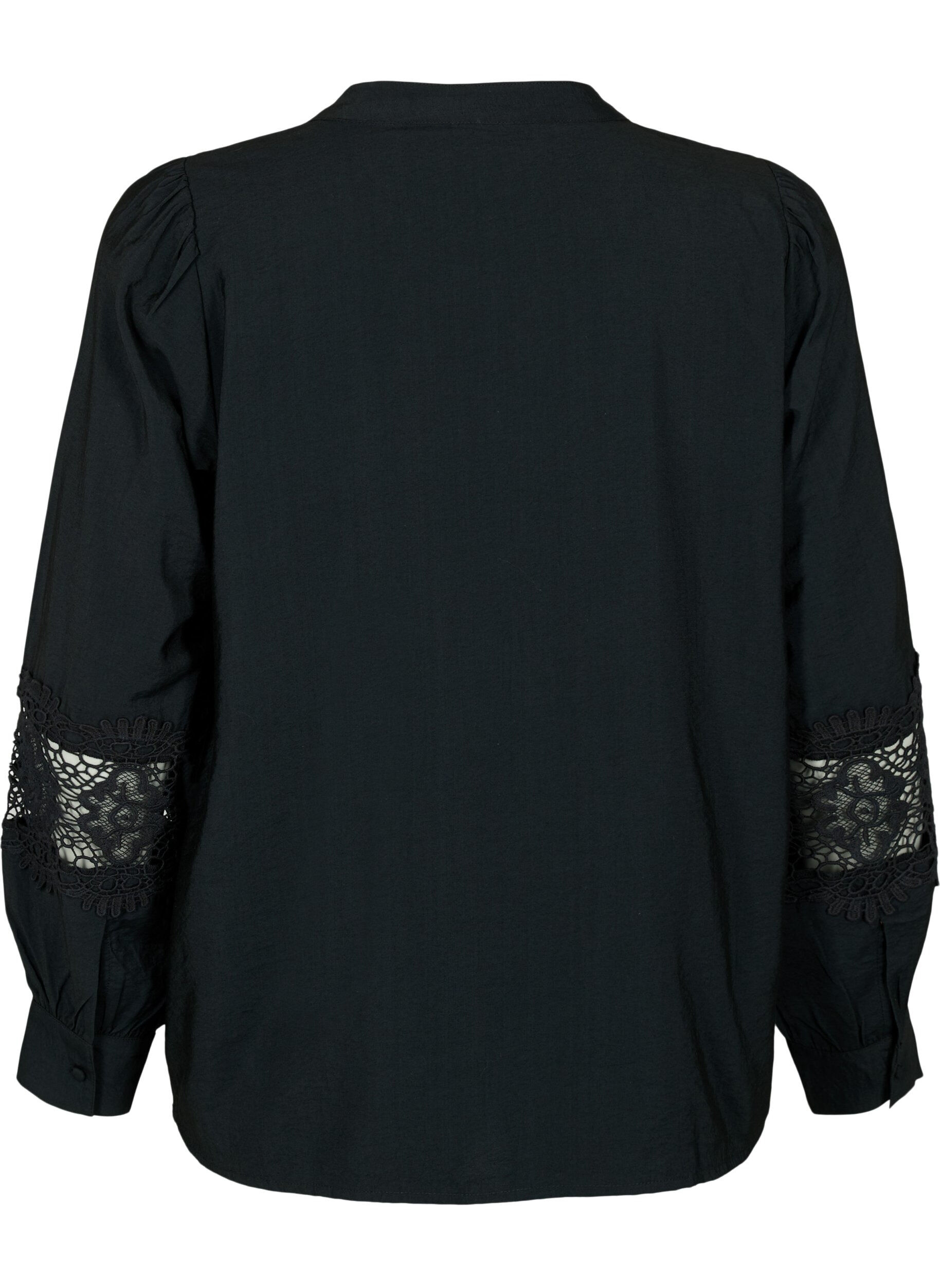 Zizzi Bluse aus Viskose mit H&auml;keleien, Black, Packshot image number 1