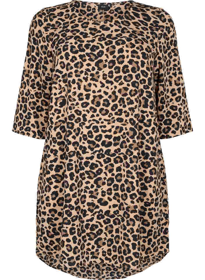 Kleid mit Print und 3/4 Armen, Leopard, Packshot image number 0