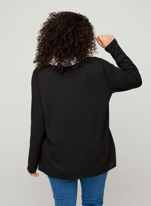 Einfarbige Bluse mit langen Ärmeln und Kragen, Black, Model image number 1