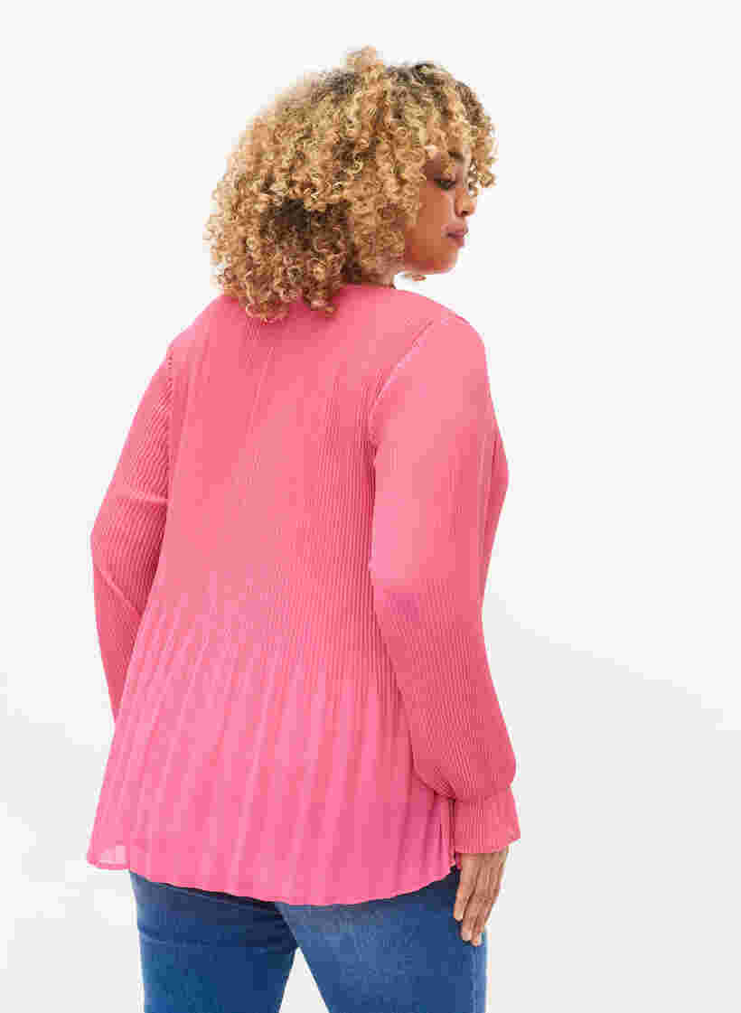 Plissee Bluse mit V-Ausschnitt, Hot Pink, Model image number 1