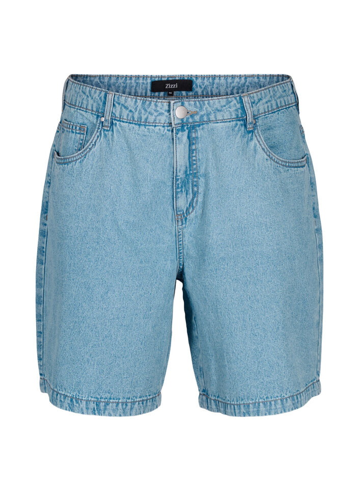 Hohe Taille Denim-Shorts, Light Blue Denim, Packshot image number 0