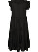 &Auml;rmelloses Midikleid aus Leinen und Viskose mit R&uuml;schen, Schwarz, Packshot image number 1