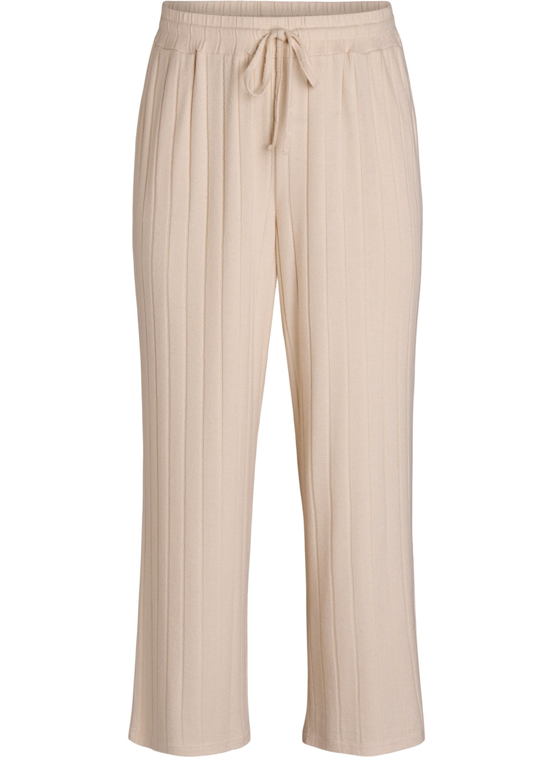 ZizziLoungehose aus geripptem Jersey mit hoher Taille, Beige, Packshot image number 0