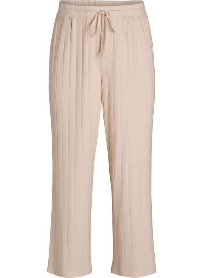 Loungehose aus geripptem Jersey mit hoher Taille, Beige, Packshot image number 0