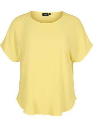 Bluse mit kurzen Ärmeln und Rundhalsausschnitt, Goldfinch, Packshot image number 0