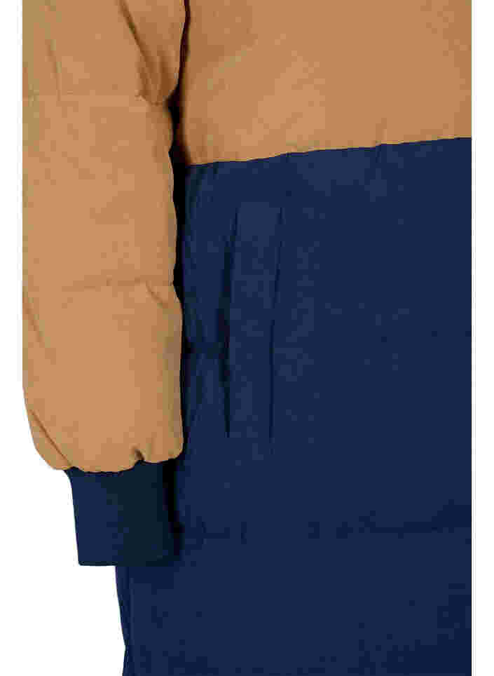 Lange Winterjacke mit Colour-Block-Optik, Tobacco Brown w/navy, Packshot image number 3