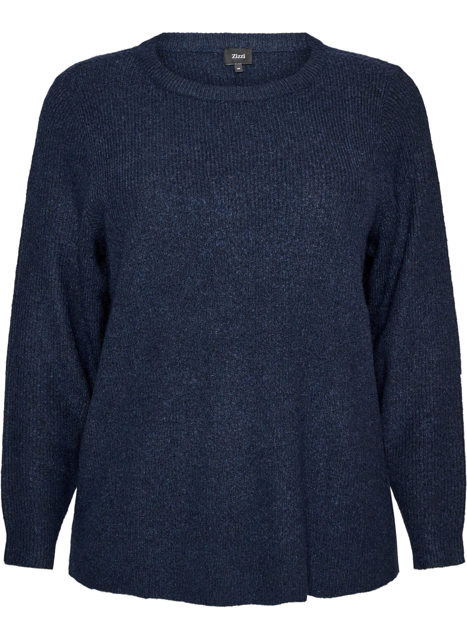 ZizziMelierte Strickbluse mit Rundhalsausschnitt, Blau, Packshot image number 0