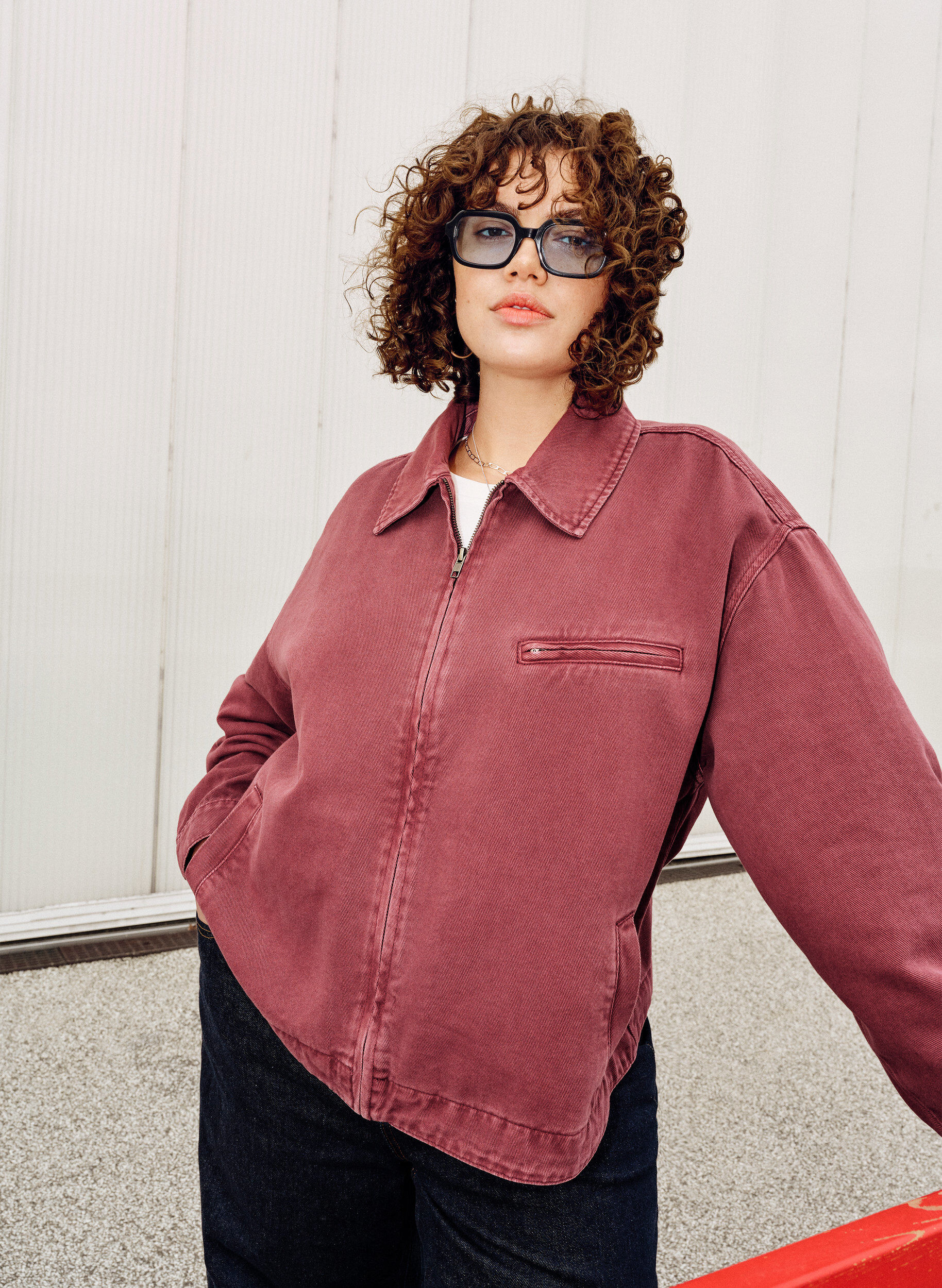 ZizziFarbige Denimjacke mit Rei&szlig;verschluss, Rot, Image image number 0