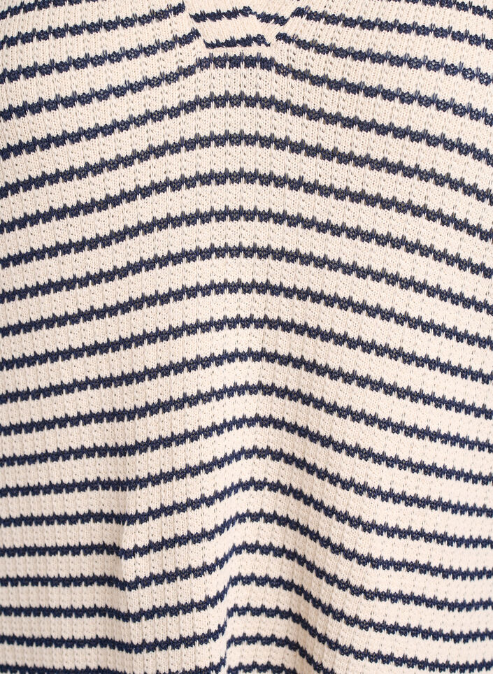 Gestreifte Bluse aus Jersey mit Kragen und V-Ausschnitt, Beige, Packshot image number 2